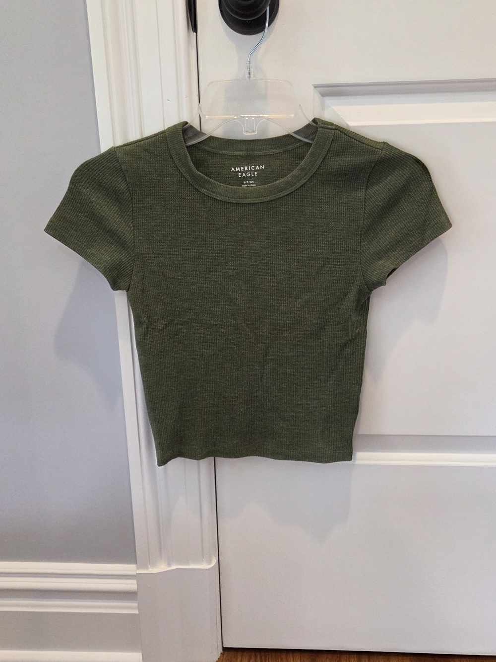 American Eagle Outfitters Olive Green Ribbed Short Sleeve Tee
